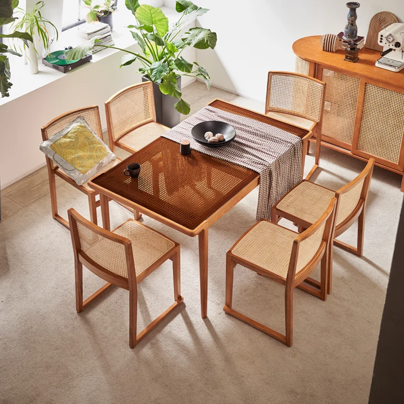 Skladací stôl Domov reštaurácia ratan tkané jedálenský stôl Nordic minimalistický moderné malé jednotky obdĺžnikový masívneho dreva jedálenský stôl