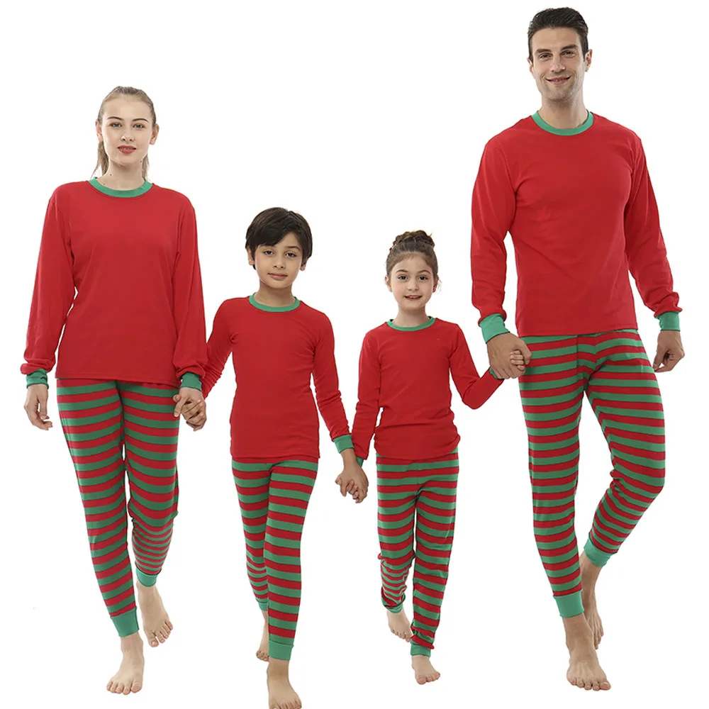 Zelené Červené Pruhy Vianočné Pyžamo Sady Matka a Dcéra Oblečenie Deti Pyžamá Sady Rodiny Vyzerajú Vianoce Sleepwear oblečenie pre voľný čas