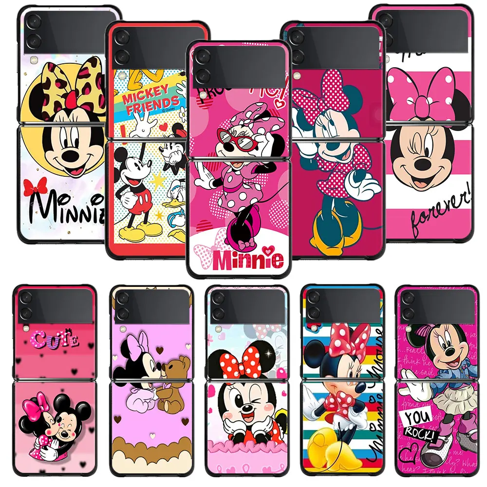 Disney Minnie Kiss Mickey Ružový Štýl Telefón puzdro Pre Samsung Galaxy Z Flip 4 Z Flip3 5G Shell pre Galaxy Z Flip PC Pevný Kryt