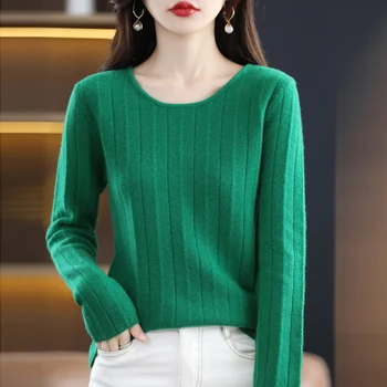 100% čistá vlna žien O-krku pulóver cashmere sveter jesenné a zimné móda mäkké pevné farebné pletené dlhým rukávom top