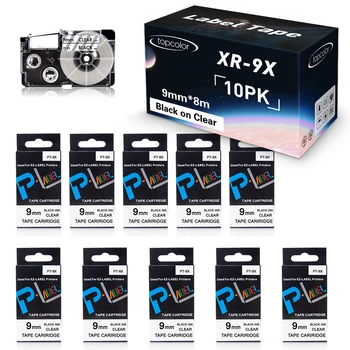 10PK 9mm Páska Tlačiarne Čiernej Jasné, Transparentné Označenie Páskou pre Casio XR-9X XR9X Kompatibilné Casio Label Maker KL-7400 KL-8100
