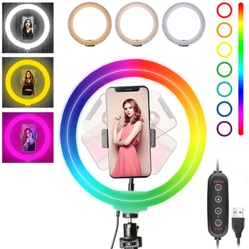 12 palcový LED Selfie RingLight RGB Farebný Mäkký Krúžok Svetlo Kruhu Lampa s Držiaka Telefónu Fotografie Osvetlenie pre Tiktok Video Live