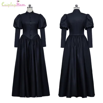 1860s Viktoriánskej čierne smútočné šaty viktoriánskej Gotický steampunk deň šaty black zhonu šaty Gothic steampunk plesové šaty, Šaty