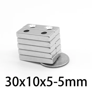 2-20 ks 30x10x5-5 mm Silného Plechu Magnet Otvoru 5mm Blok Obdĺžnikový Neodýmu, Magnety 30*10*5-5 mm Malé N35 Magnet