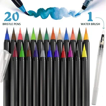 20 Akvarelové Farby Štetcom Perá Kaligrafické Pero pre Maľovanie Manga Kreslenie, Maľovanky Farby Značky Pen Set Umelecké potreby