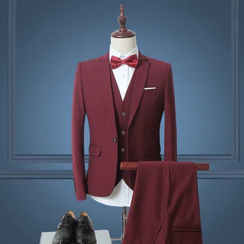 2016 Mužov Slim Fit Vyhovuje Plus Veľkosť M - 6XL Pánske Svadobné Obleky, Nohavice S Obchodné Mens Formálne oblečenie (Bunda+Vesta+Nohavice)