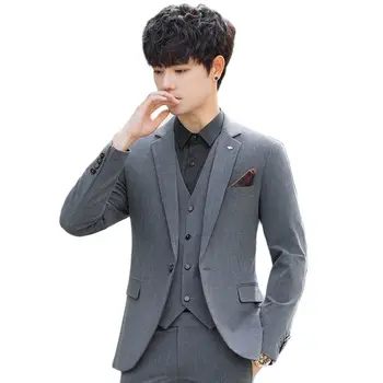 2021 Bunda+vesta+nohavice Jesenné a zimné nové pruhované bežné vyhovovali mužov slim bežné jednoduché kórejský tri-dielny oblek
