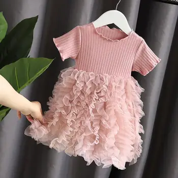 2022 Dieťa Dieťa Dievčatá Kvetinové Šaty Krst Šaty Novorodencov Krstu Oblečenie Princess Narodeniny Ružová Luk Šaty
