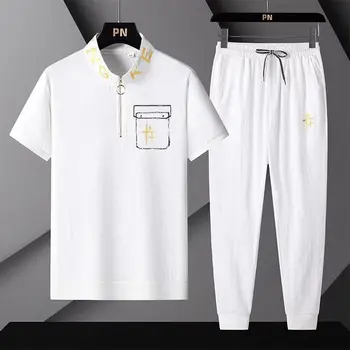 2023 Lete Mens T-Shirt Nastaviť Jednofarebné Oblečenie Bežné Muži Tepláková Súprava Tričko Nohavice Dva Kusy Vyhovovali Mužov Oblečenie Športové