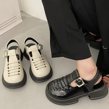 2023 Letné Sandále Komfort Topánky pre Ženy Vyhovovali Žena Béžová Čierna Muffiny Hrubé Nové Dievčatá Ploché Kolo Hlavy dámske Sandále