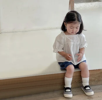 2023 Nové Letné detské Oblečenie kórejský Štýl vydlabaných Bublina Rukáv Detí Bábika Tričko Sladký A Krásne