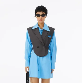 2023 Nových Prímestských Jednoduché Tričko Štýl Polovice Dĺžka-line Šaty pre Ženy Modrý Oblek, Šaty Fit Slim Bodycon Šaty