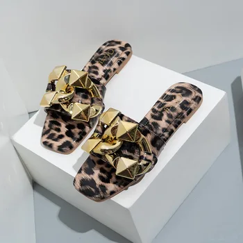 2023 Ženy, Ploché Módne Sandále Listov Lady Leopard Tlač Mimo Žena Pláži Papuče Letné Topánky Veľkosť