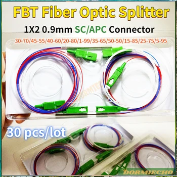 20pcs/veľa Nových Príchodu 1x2 Optický FBT Splitter 0,9 mm Voliteľný Pomer Splitter s SC APC Konektor Nevyvážený Spojka FTTH