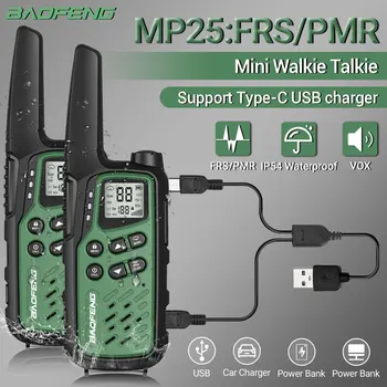 2Pack Baofeng MP25 PMR446/FRS Dlhý Rad Nabíjateľná Typ-C Nabíjanie Mini Walkie Talkie S LCD Displejom Baterka obojsmerná Rádiová