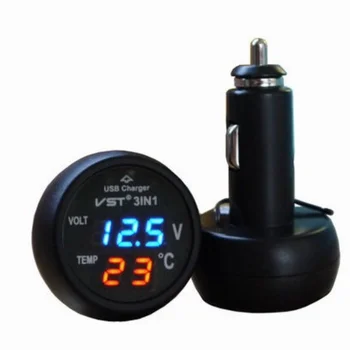 3in1 Nabíjačku USB Digitálny autobatérie Napätia, Voltmeter Merač Teploty Monitor pre 12V 24V Batérie Digitálne Thermomter Tester