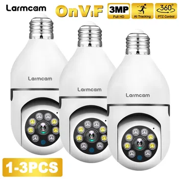 3MP E27 Žiarovka Fotoaparát, WiFi Baby Monitor 1/2/3 Ks Auto Tracking Vnútorný kamerový Home Security Cam Floodlight Carecam