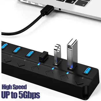 4/7 Port USB 3.0 Multi USB Hub rozbočovač USB Hub 2.0 Používať Napájací Adaptér Viacerých Expander Prepínač 30 CM Kábel usb Hub Dokovacie Stanice