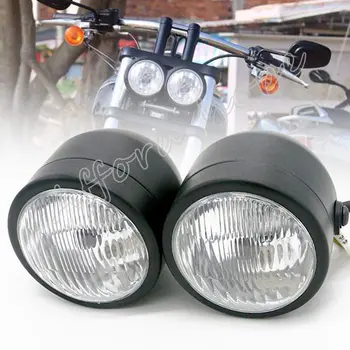 4 palce Motocykel Twin Hi/Nízke svetlo H4 12V 35W Svetlometu Dvojité Dual Predné Lampy Jasné Šošovky pre Suzuki Harley Yamaha Kawasaki