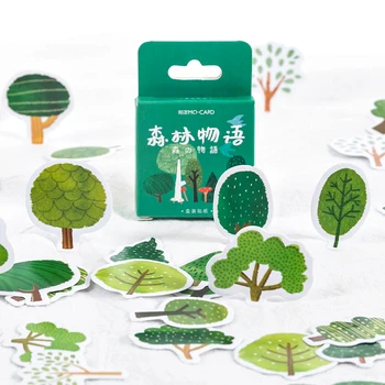 46Pieces Mini Box Nálepky Lesných Stromov Rastliny čerstvé Papier denník dekorácie Scrapbooking materiál Nálepky DIY Vestník 44 MM