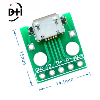 5 ks MICRO USB na DIP Adaptér 5pin Samica Konektor B Typu PCB Konvertor