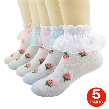 5 Párov Dievčatká Čipky Prehrabať Naberaný Princezná Bavlnené Ponožky Nastaviť Deti Tanečnej Školy Svadobné Party Ponožka Jar Leto