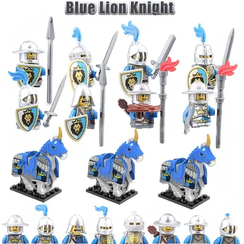50pcs Stredovekých Rytierov Blue Lion Vojakov Údaje Stavebné Bloky Rímskej Armády Kompatibilné Tehla Meč, Štít Zbrane Príslušenstvo Hračky