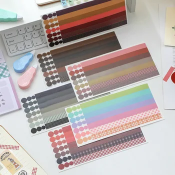 6Sheets Obyčajný Farba Vlny Dot Série Pásky Farbou Roztomilý Terénne úpravy Listu Kniha Nálepiek A Kniha Materiálu sú Samolepky