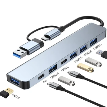 7 v 1 USB C HUB Typ C do RJ45 Lan kompatibilný s HDMI Adaptér PD Nabíjanie USB 3.0 2.0 HUB Rozbočovač TF SD Card-reader Dokovacej Stanice