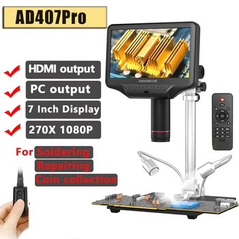 Andonstar AD407 PRO Priemyselné Video Mikroskopom 7 Palcový 270X HDMI Digitálny Mikroskop Pre Profesionálne PCB/Spájkovanie SMD Nástroje