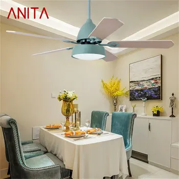 ANITA Stropný Ventilátor So Svetlami, Diaľkové Ovládanie, 3 Farby LED Moderné Drevo Čepeľ pre Domáce Jedáleň, Spálňa, obývacia izba