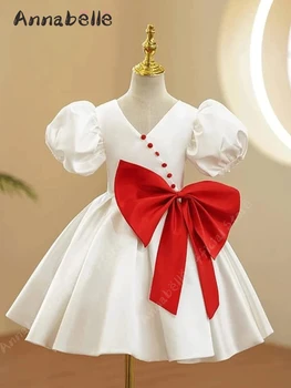 Annabelle Plesové Šaty Pre Dievča Luk Dekorácie Na Pás Pre Svadby Kate Priness Lístkového Rukáv Narodeninovej Party Šaty