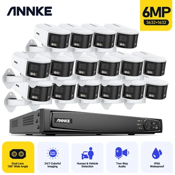 ANNKE 16CH NVR Duálny Objektív Wifi IP Kamera Farebná Nočné Videnie 180 Stupňov Bezpečnostné Kamery Vonkajšie 6MP kamerový Systém