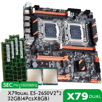Atermiter X79 Dual CPU, Doska Set S 2 × Xeon E5 2650 V2 E5 2650V2 4 × 8 = 32 GB 12800 PC3 1600MHz DDR3 ECC REG Pamäť