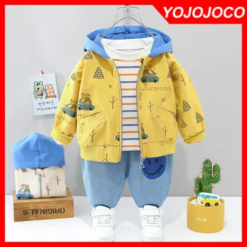 Baby boy oblečenie 0-5Y Jar jeseň fashion Karikatúra roztomilý vyhovovali Chlapci bunda s Kapucňou+prúžok T-shirt+jeans detské oblečenie kus 3