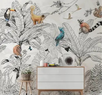 beibehang francúzsky svetlo luxusní tropické dažďové pralesy zvierat a rastlín, 3d tapety pásy nástenná maľba obývacia izba jedáleň tapety