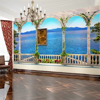beibehang nástenná maľba obývacia izba 3d pohľadu okno s výhľadom na oceán TV pozadie stenu abstraktných de parede para quarto Tapety 3d Maľby