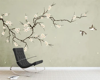 beibehang papier peint Prispôsobené nový Čínsky štýl, ručne maľované slivka kvet, vták pozadí dekoratívne maľby, tapety