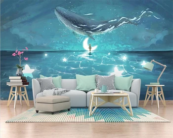 beibehang Prispôsobené modernej nordic akvarel abstraktných de parede 3d stredomoria tichom veľryba detskej izbe tapety pozadia