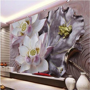 beibehang Prispôsobiť akejkoľvek veľkosti tapety nástenná maľba 3D lotus úľavu pozadí steny domáce dekorácie obývacia izba tapety nástenná maľba