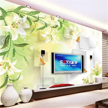 beibehang Vlastné 3d fotografie tapety 3D stereoskopické Romantický Zelený Kvet ľalie manželstva izba TV pozadie moderná obývacia izba