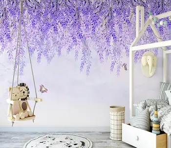 beibehang Vlastné Akvarel wisteria kvety a motýle nástennú maľbu, Tapety na Šírku olejomaľba Veľké Dekorácie Obývacia Izba