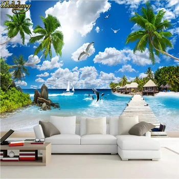 beibehang Vlastné seascape krajinomaľbou coconut tree tapety pre obývacia izba, TV joj, doma rekonštrukciu 3D stenu papier