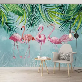 beibehang Vlastnú tapetu 3d photo nástenná maľba Nordic tropických rastlín flamingo pozadí steny papier, dekoratívne maľby, 3d tapety