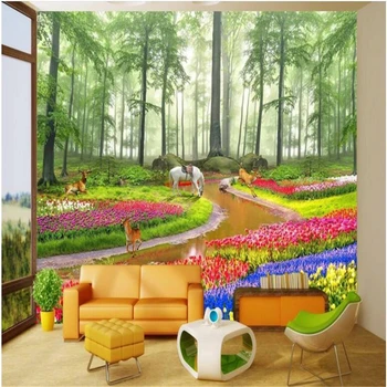 beibehang Vlastnú Tapetu Veľmi krásne high - definition sen lesné kvety 3D krajiny stenu, tapetu non - tkané stenu