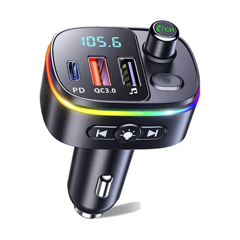 Bluetooth Adaptér pre Auto, Auto, Bluetooth, FM, 9 RGB Osvetlenie Režimy,Hands-Free Auto MP3 Prehrávač, USB Nabíjačky