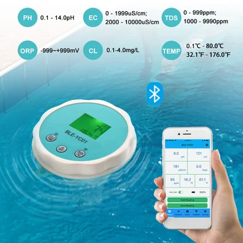 Bluetooth Chlóru, PH Meter Pool Kvality Vody Tester 6 v 1 ORP ES TDS Temp CL Úroveň on-Line Monitor pre Akvária