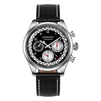 BODERRY Mužov Chronograf Hodinky 42mm Príručka Vietor Mechanické Náramkové hodinky Vodotesné 50m Sapphire BGW-9 Svetelný ST1902 Trojité Okno