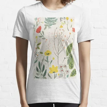 Botanická Set S Celkom Farby: Zelené Listy & Živé Kvety T-Shirt Top ženy womans oblečenie