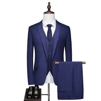 Boutique (Sako + Vesta + Nohavice) Mužov taliansky Štýl Elegantnej Módy Business Bežné Gentleman Farbou Tela 3-Dielna Sada